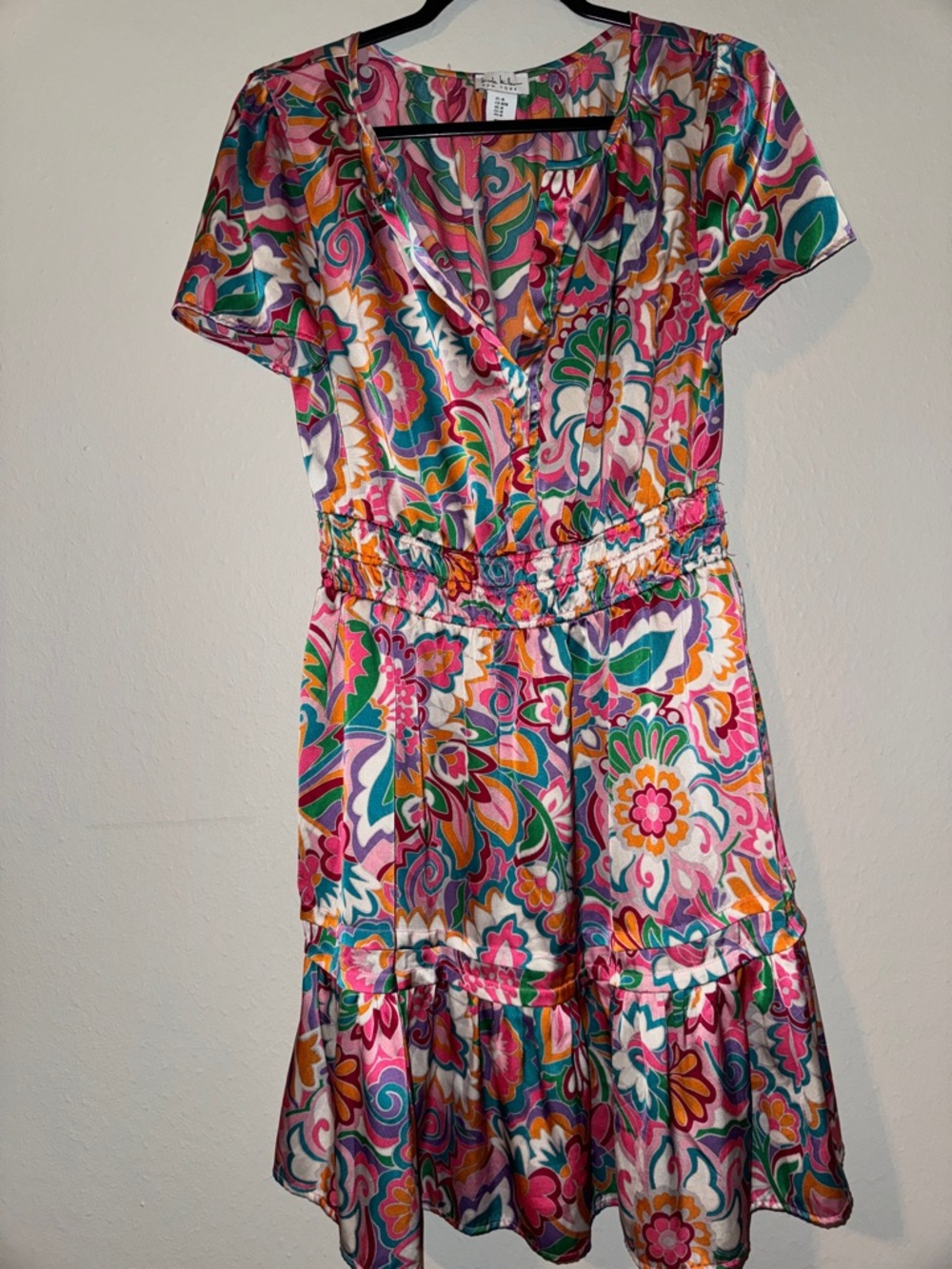 Nicole Miller Colorful Paisley V-Neck Short Sleeve Pockets Dress